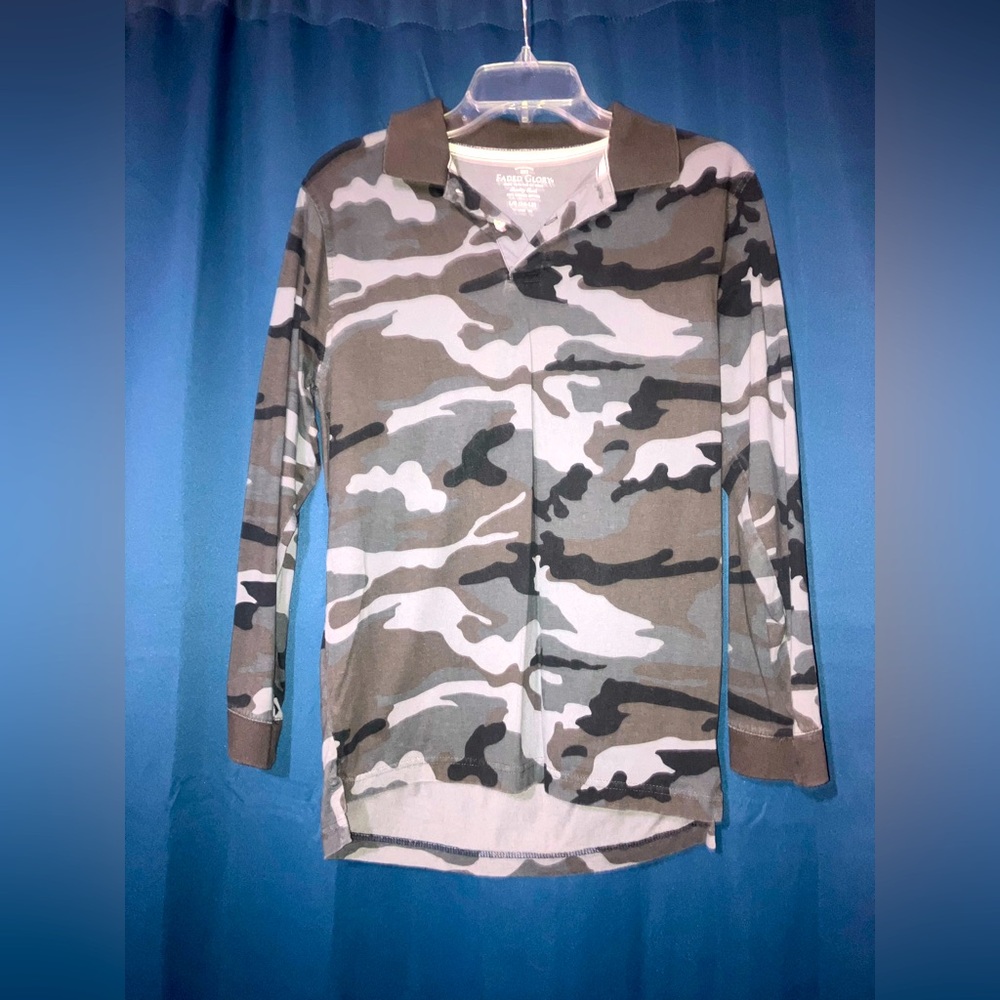 Faded Glory boys large (10/12) camo collared shirt